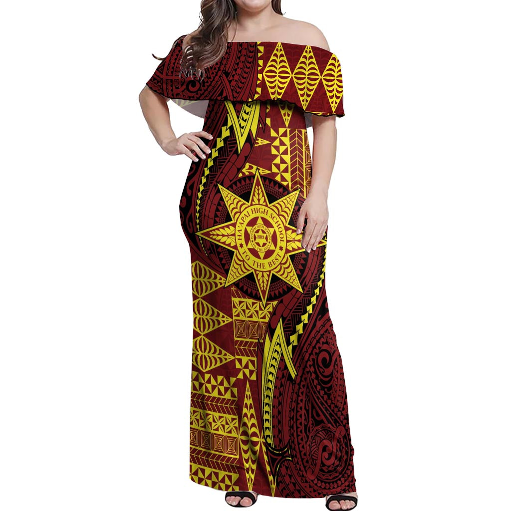 Personalised Tonga Haapai High School Off Shoulder Maxi Dress Special Kupesi Pattern