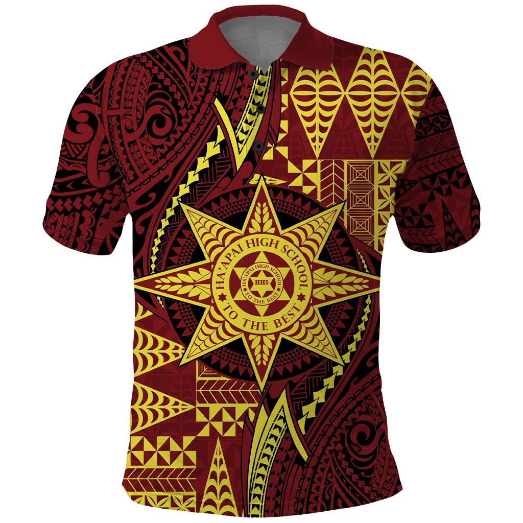 Personalised Tonga Haapai High School Polo Shirt Special Kupesi Pattern LT9 Gold - Polynesian Pride