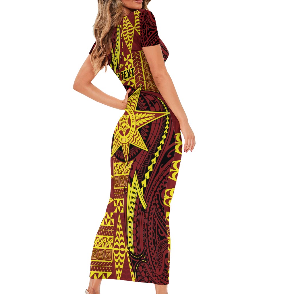 Personalised Tonga Haapai High School Short Sleeve Bodycon Dress Special Kupesi Pattern LT9 - Polynesian Pride