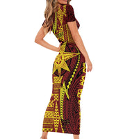Personalised Tonga Haapai High School Short Sleeve Bodycon Dress Special Kupesi Pattern LT9 - Polynesian Pride