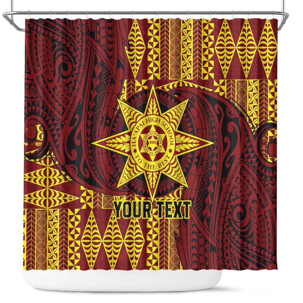 Personalised Tonga Haapai High School Shower Curtain Special Kupesi Pattern LT9 Gold - Polynesian Pride