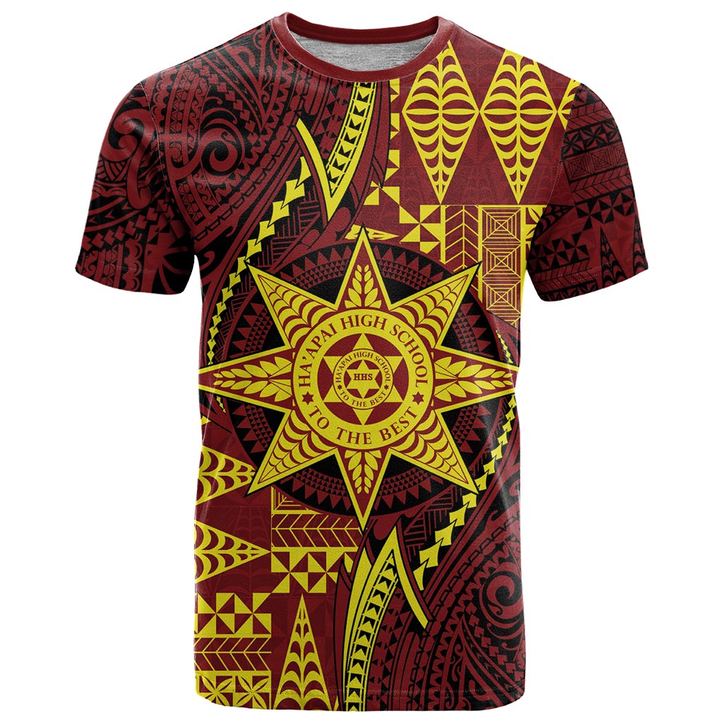 Personalised Tonga Haapai High School T Shirt Special Kupesi Pattern LT9 Gold - Polynesian Pride