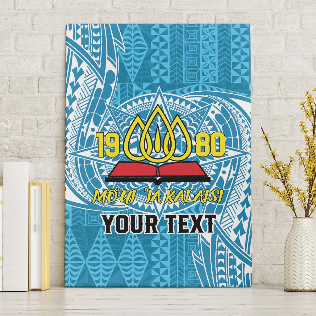 Personalised Tonga Lavengamalie College Canvas Wall Art Since 1980 Special Kupesi Pattern LT9 Without Frame Blue - Polynesian Pride