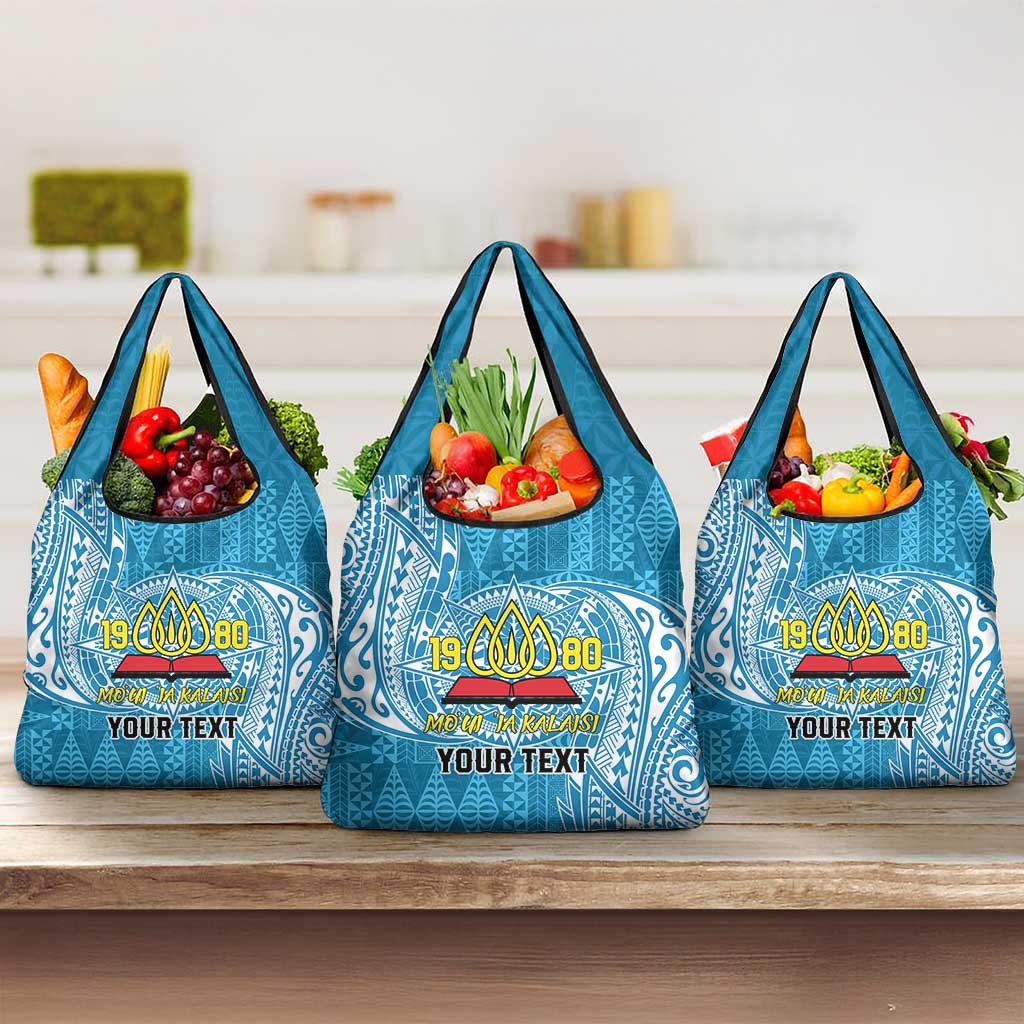 Personalised Tonga Lavengamalie College Grocery Bag Since 1980 Special Kupesi Pattern LT9 3-pack One Size Blue - Polynesian Pride