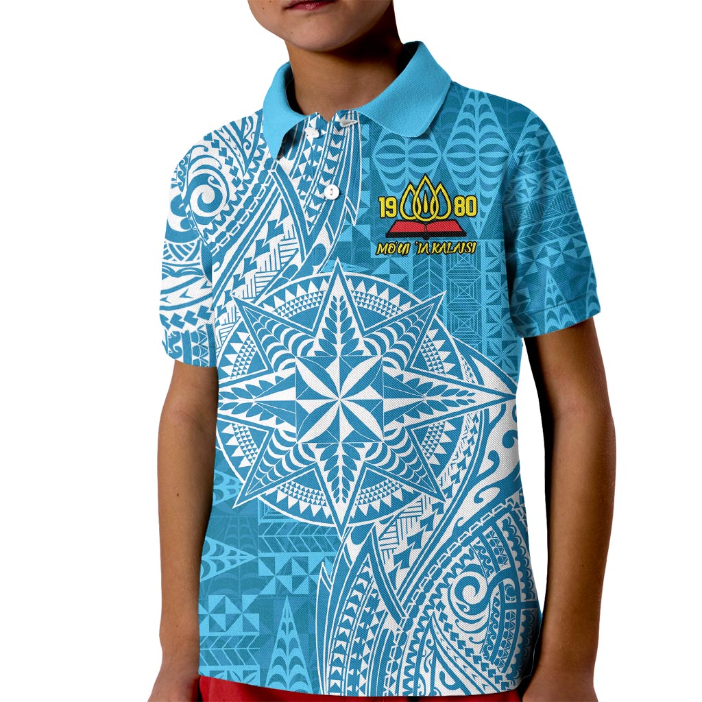 Personalised Tonga Lavengamalie College Kid Polo Shirt Since 1980 Special Kupesi Pattern LT9 Kid Blue - Polynesian Pride