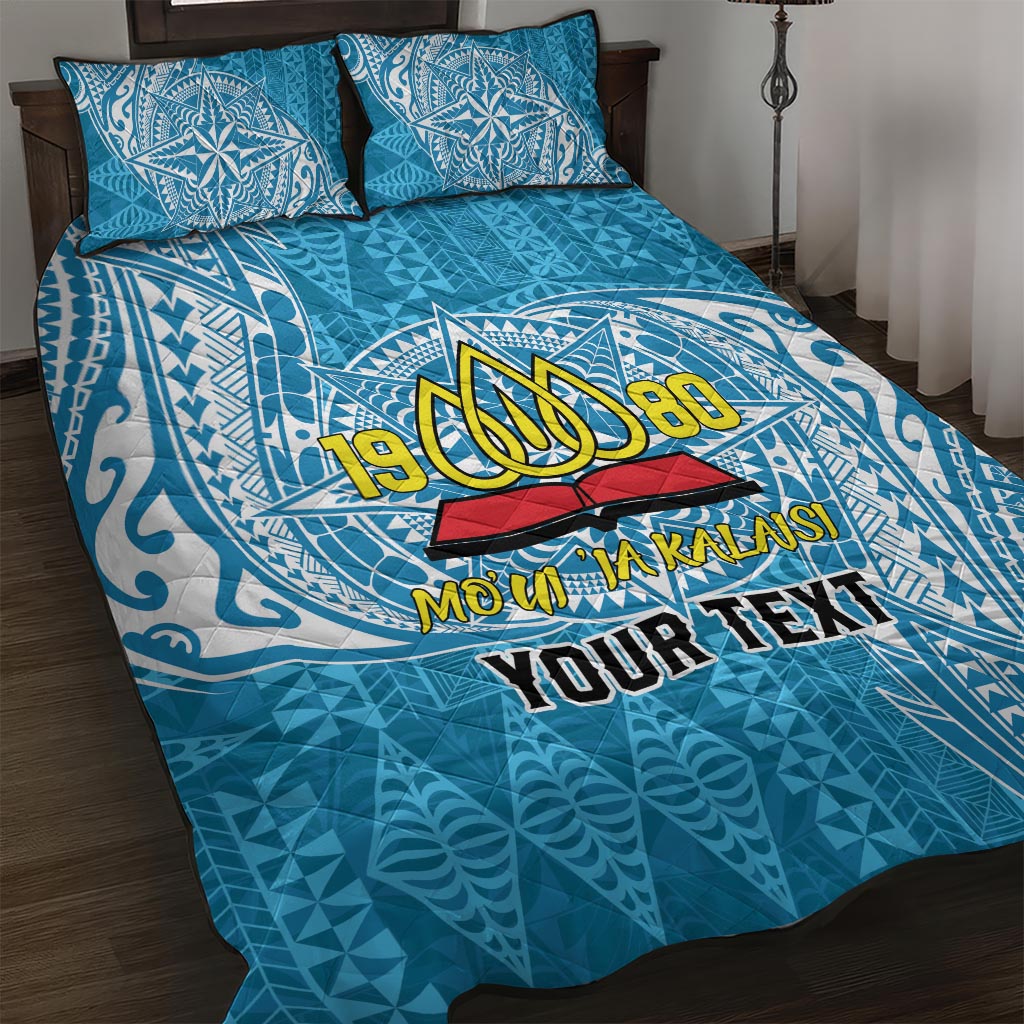 Personalised Tonga Lavengamalie College Quilt Bed Set Since 1980 Special Kupesi Pattern LT9 Blue - Polynesian Pride