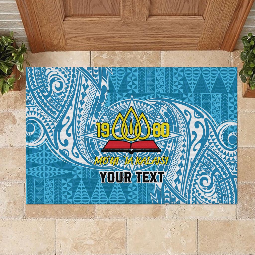 Personalised Tonga Lavengamalie College Rubber Doormat Since 1980 Special Kupesi Pattern LT9 Blue - Polynesian Pride