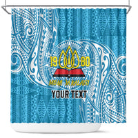 Personalised Tonga Lavengamalie College Shower Curtain Since 1980 Special Kupesi Pattern LT9 Blue - Polynesian Pride