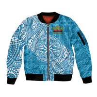 Personalised Tonga Lavengamalie College Sleeve Zip Bomber Jacket Since 1980 Special Kupesi Pattern LT9 Unisex Blue - Polynesian Pride