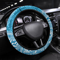 Tonga Lavengamalie College Steering Wheel Cover Since 1980 Special Kupesi Pattern LT9 Universal Fit Blue - Polynesian Pride