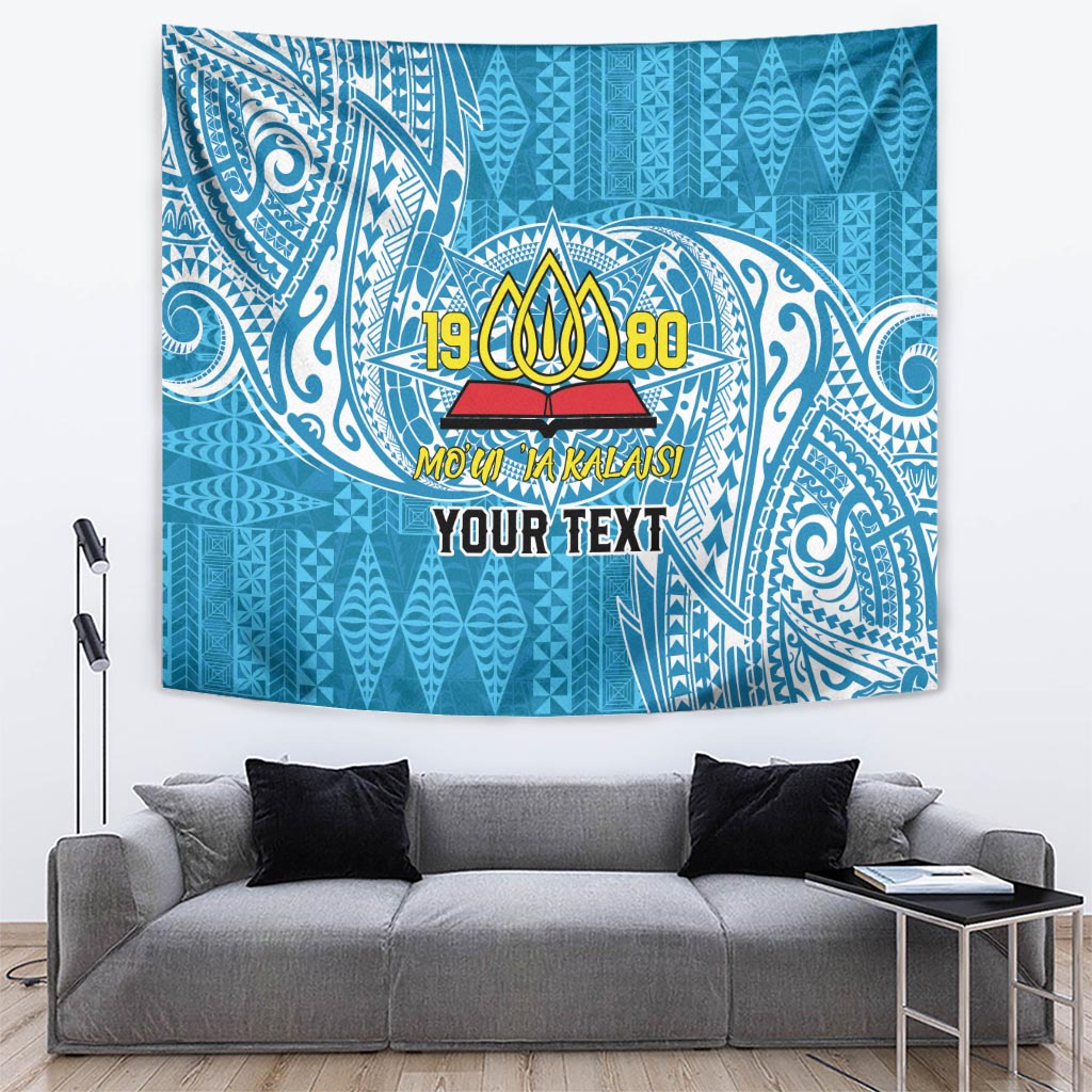 Personalised Tonga Lavengamalie College Tapestry Since 1980 Special Kupesi Pattern LT9 Blue - Polynesian Pride