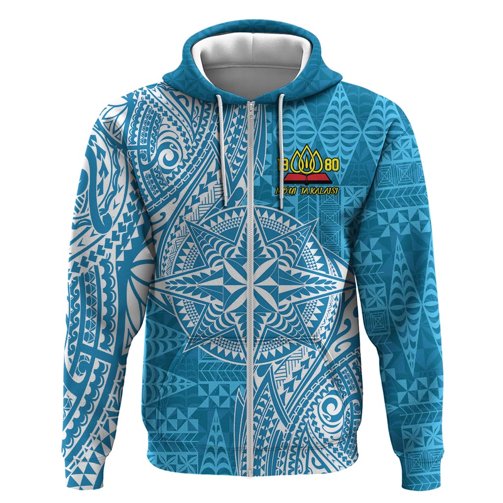 Personalised Tonga Lavengamalie College Zip Hoodie Since 1980 Special Kupesi Pattern LT9 Zip Hoodie Blue - Polynesian Pride