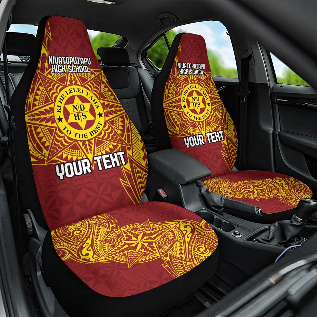 Personalised Tonga Niuatoputapu High School Car Seat Cover Special Kupesi Pattern LT9 One Size Gold - Polynesian Pride