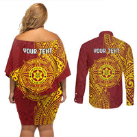 Personalised Tonga Niuatoputapu High School Couples Matching Off Shoulder Short Dress and Long Sleeve Button Shirt Special Kupesi Pattern LT9 - Polynesian Pride