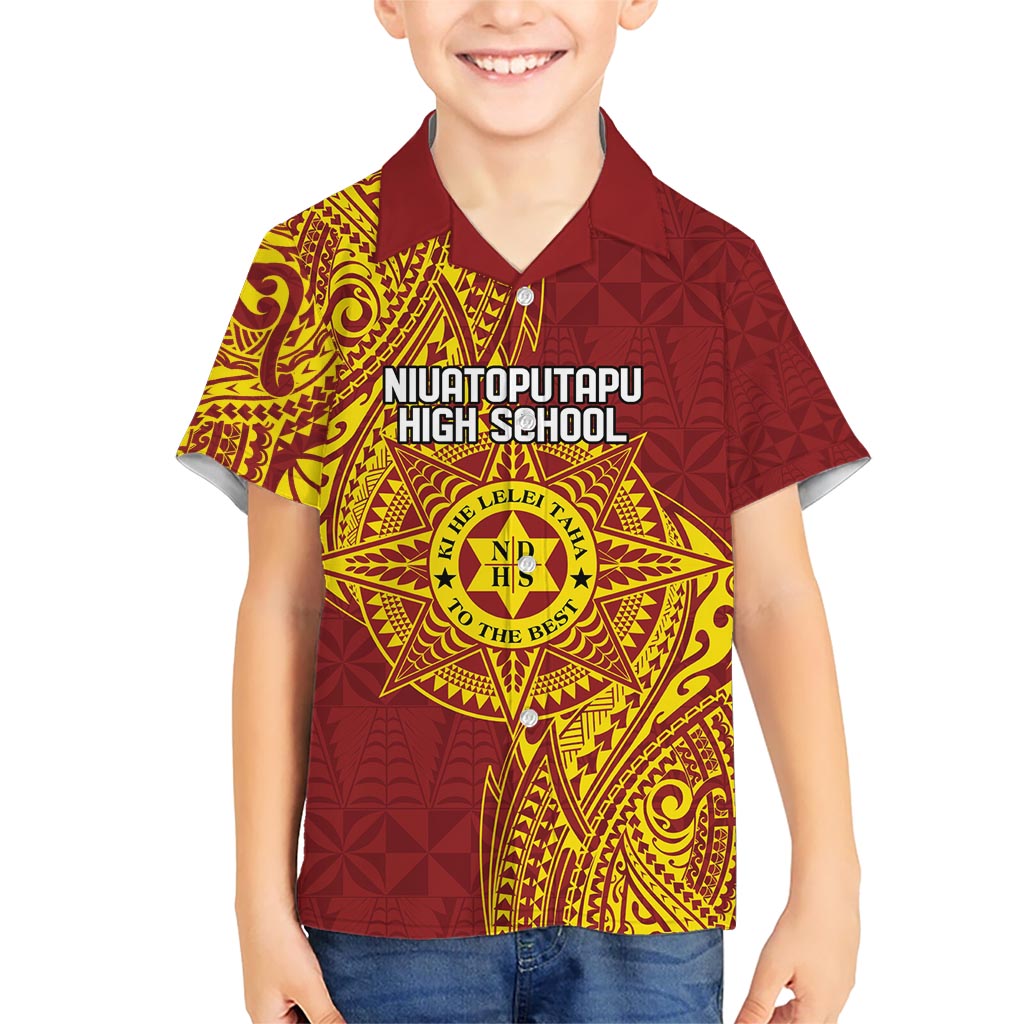 Personalised Tonga Niuatoputapu High School Kid Hawaiian Shirt Special Kupesi Pattern LT9 Kid Gold - Polynesian Pride