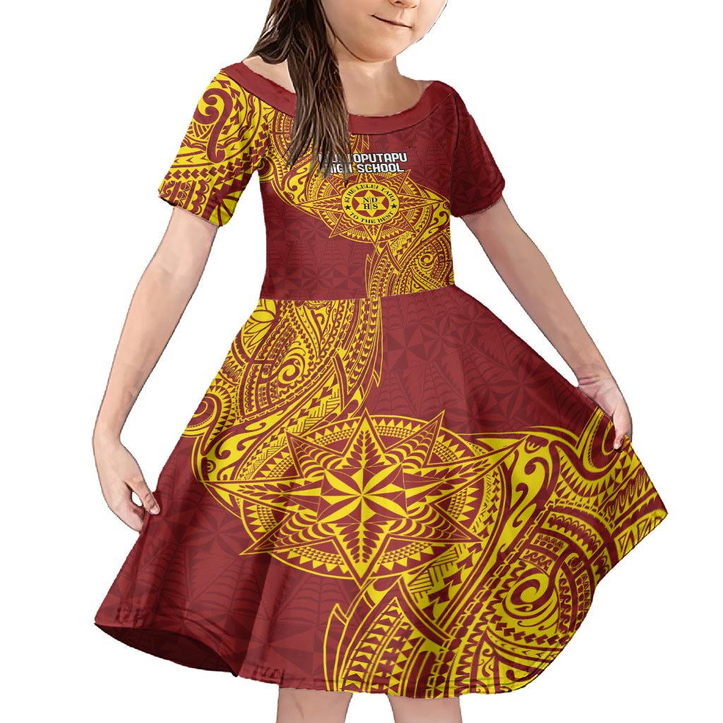 Personalised Tonga Niuatoputapu High School Kid Short Sleeve Dress Special Kupesi Pattern