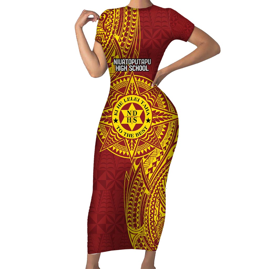 Personalised Tonga Niuatoputapu High School Short Sleeve Bodycon Dress Special Kupesi Pattern