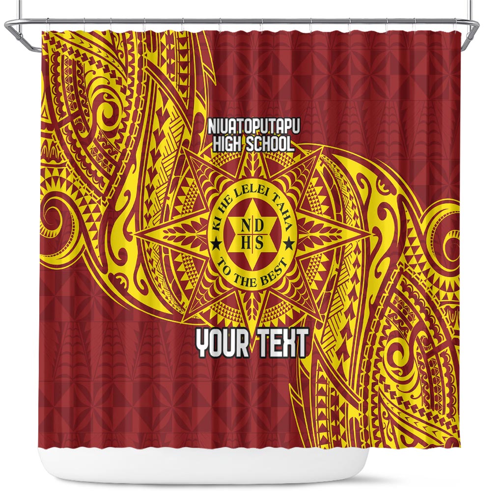 Personalised Tonga Niuatoputapu High School Shower Curtain Special Kupesi Pattern LT9 Gold - Polynesian Pride