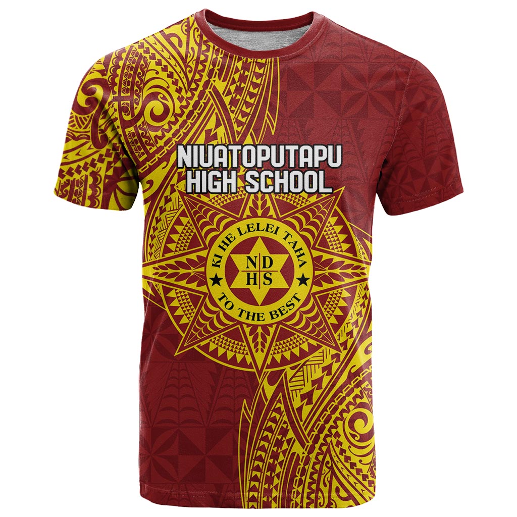 Personalised Tonga Niuatoputapu High School T Shirt Special Kupesi Pattern LT9 Gold - Polynesian Pride