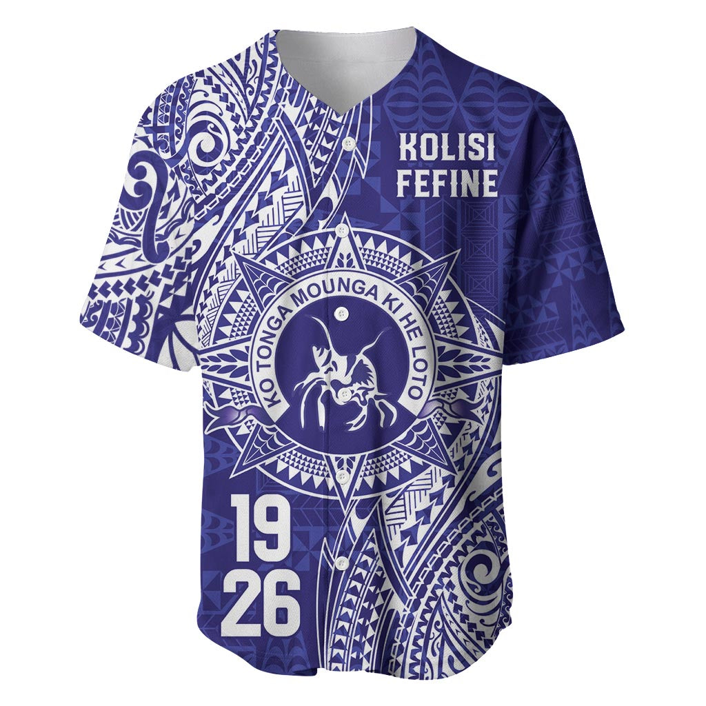 Personalised Tonga Queen Salote College Baseball Jersey Kolisi Fefine 1926 Special Kupesi Pattern LT9 Blue - Polynesian Pride
