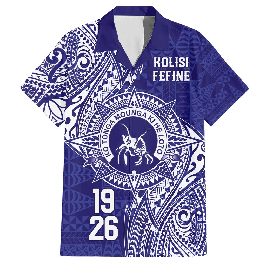 Personalised Tonga Queen Salote College Hawaiian Shirt Kolisi Fefine 1926 Special Kupesi Pattern LT9 Blue - Polynesian Pride