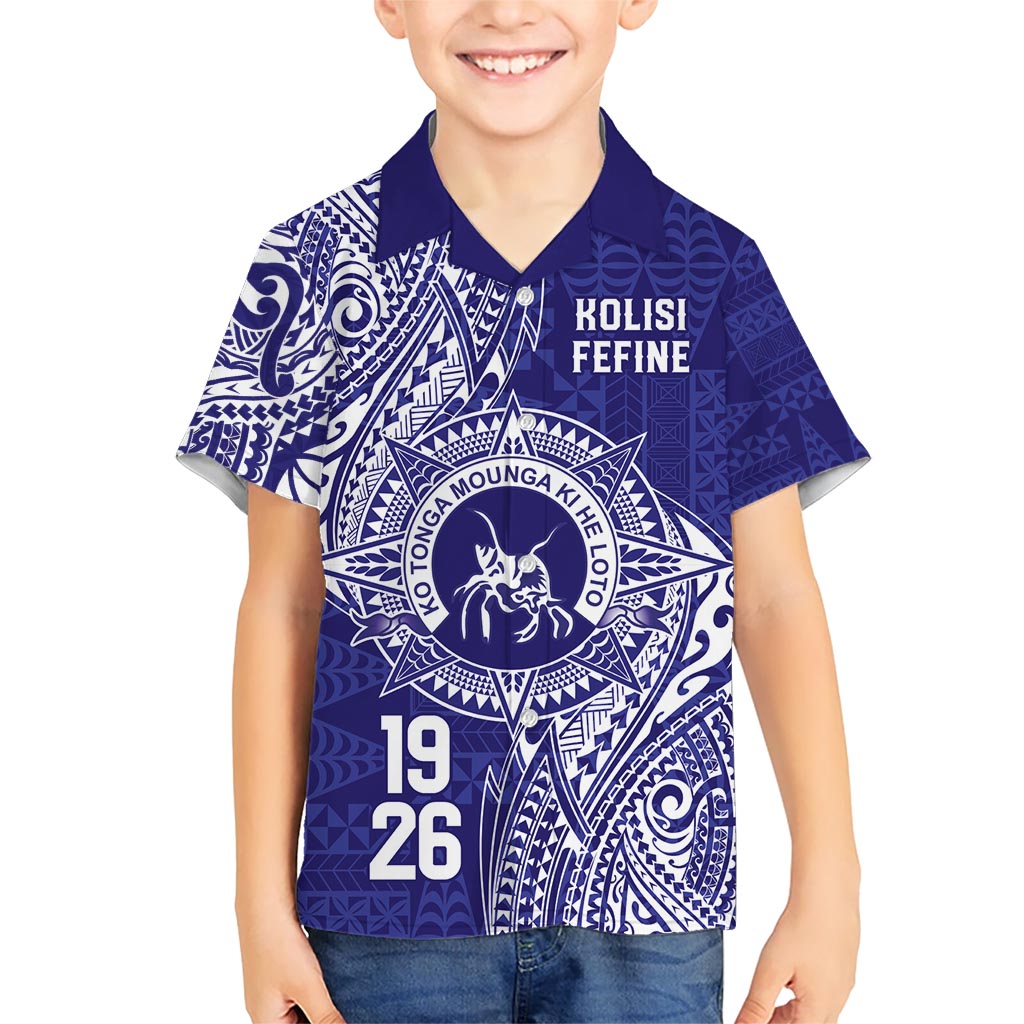 Personalised Tonga Queen Salote College Kid Hawaiian Shirt Kolisi Fefine 1926 Special Kupesi Pattern LT9 Kid Blue - Polynesian Pride