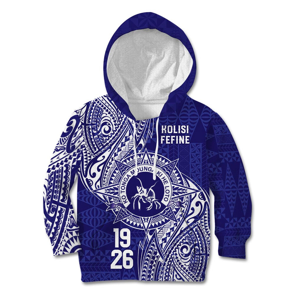Personalised Tonga Queen Salote College Kid Hoodie Kolisi Fefine 1926 Special Kupesi Pattern LT9 Hoodie Blue - Polynesian Pride