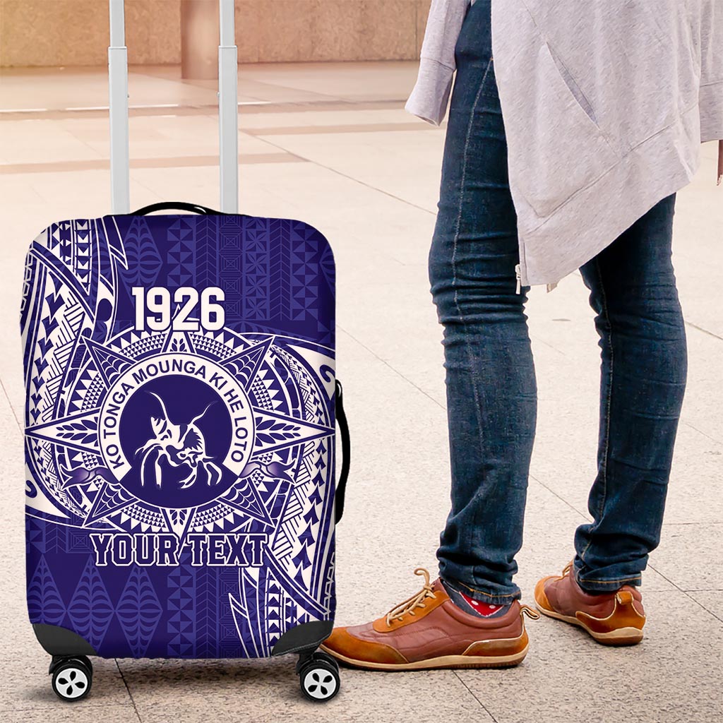 Personalised Tonga Queen Salote College Luggage Cover Kolisi Fefine 1926 Special Kupesi Pattern LT9 Blue - Polynesian Pride