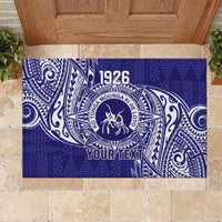 Personalised Tonga Queen Salote College Rubber Doormat Kolisi Fefine 1926 Special Kupesi Pattern LT9 Blue - Polynesian Pride