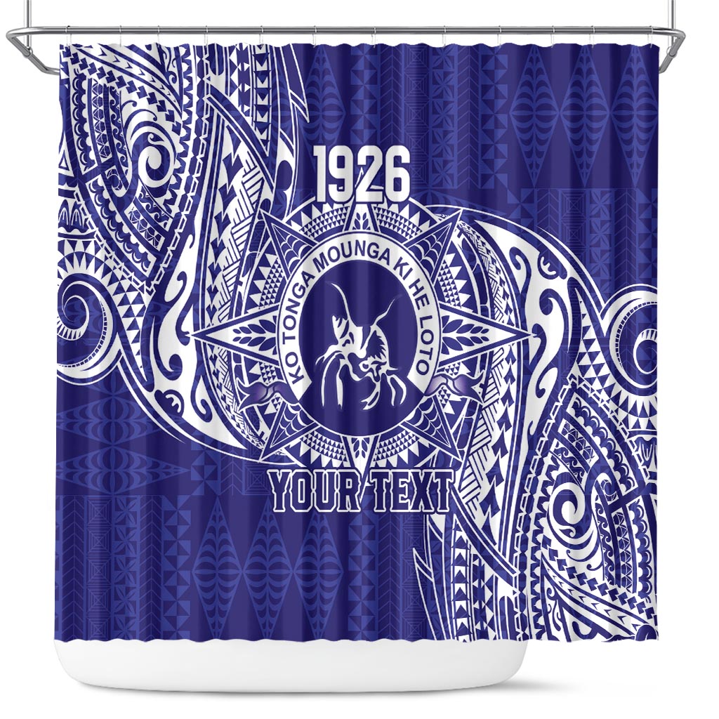 Personalised Tonga Queen Salote College Shower Curtain Kolisi Fefine 1926 Special Kupesi Pattern LT9 Blue - Polynesian Pride