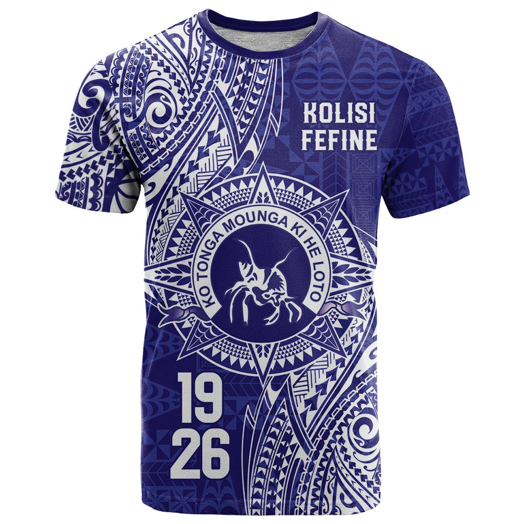 Personalised Tonga Queen Salote College T Shirt Kolisi Fefine 1926 Special Kupesi Pattern LT9 Blue - Polynesian Pride