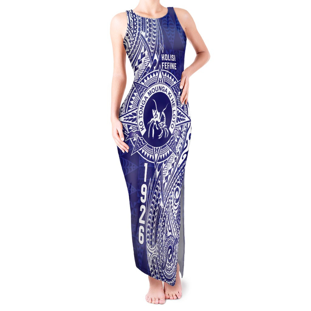 Personalised Tonga Queen Salote College Tank Maxi Dress Kolisi Fefine 1926 Special Kupesi Pattern LT9 Women Blue - Polynesian Pride