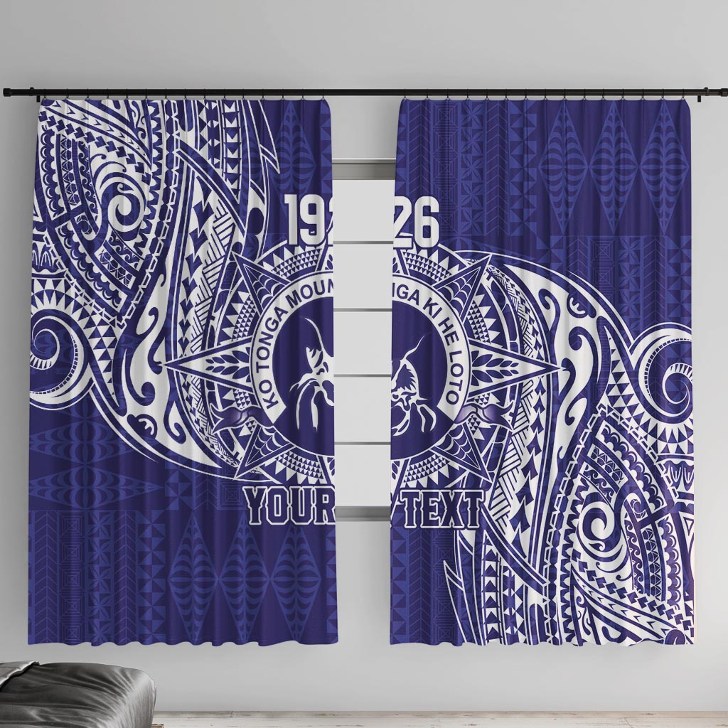 Personalised Tonga Queen Salote College Window Curtain Kolisi Fefine 1926 Special Kupesi Pattern LT9 With Hooks Blue - Polynesian Pride