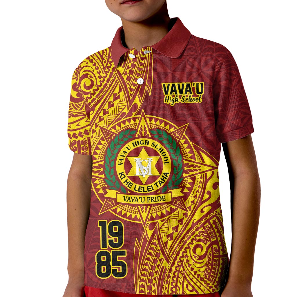 Personalised Tonga Vava'u High School Kid Polo Shirt Since 1985 Special Kupesi Pattern LT9 Kid Red - Polynesian Pride