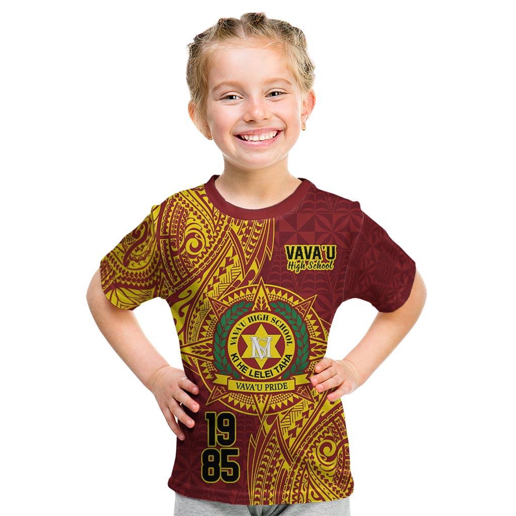 Personalised Tonga Vava'u High School Kid T Shirt Since 1985 Special Kupesi Pattern LT9 Red - Polynesian Pride
