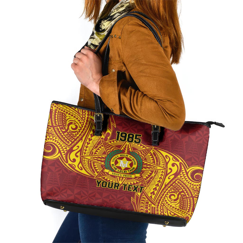 Personalised Tonga Vava'u High School Leather Tote Bag Since 1985 Special Kupesi Pattern