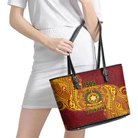 Personalised Tonga Vava'u High School Leather Tote Bag Since 1985 Special Kupesi Pattern LT9 - Polynesian Pride