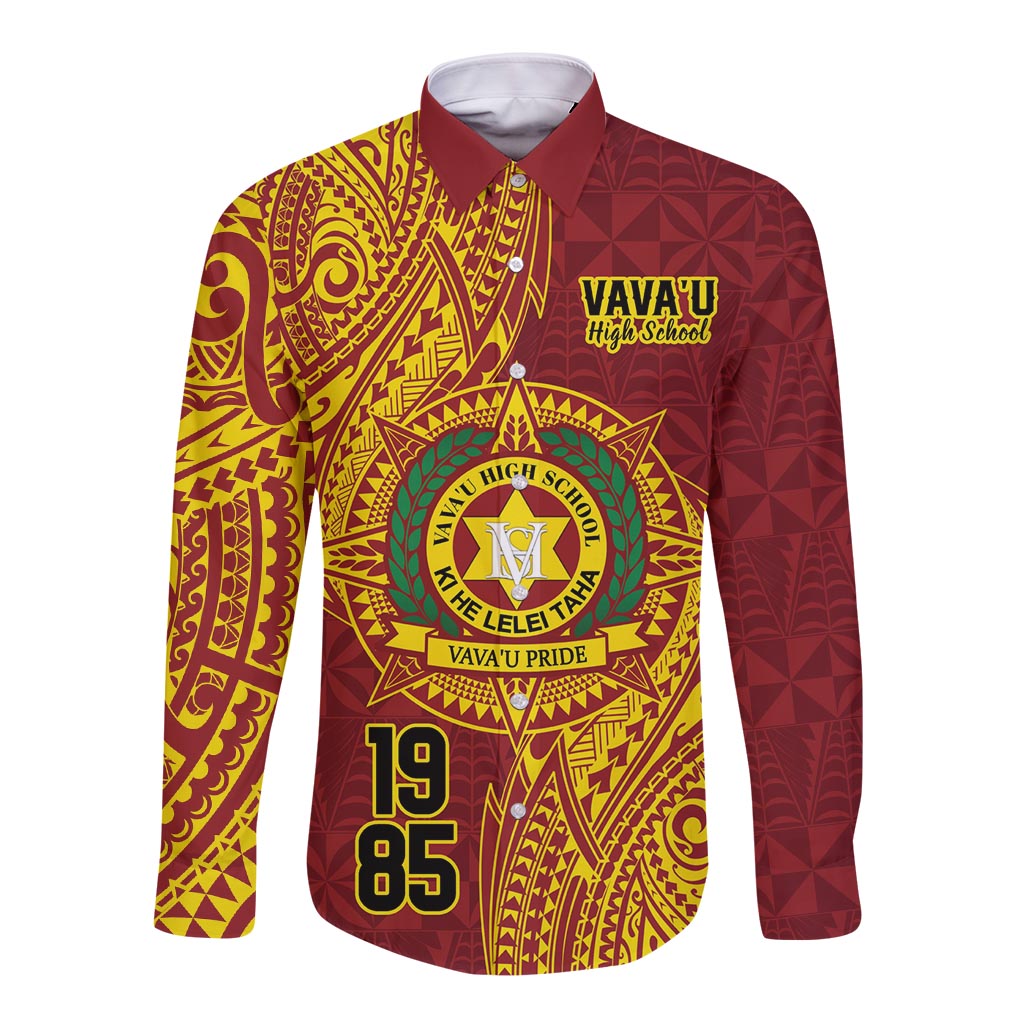 Personalised Tonga Vava'u High School Long Sleeve Button Shirt Since 1985 Special Kupesi Pattern