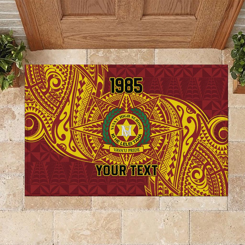 Personalised Tonga Vava'u High School Rubber Doormat Since 1985 Special Kupesi Pattern LT9 Red - Polynesian Pride