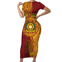 Personalised Tonga Vava'u High School Short Sleeve Bodycon Dress Since 1985 Special Kupesi Pattern LT9 Long Dress Red - Polynesian Pride