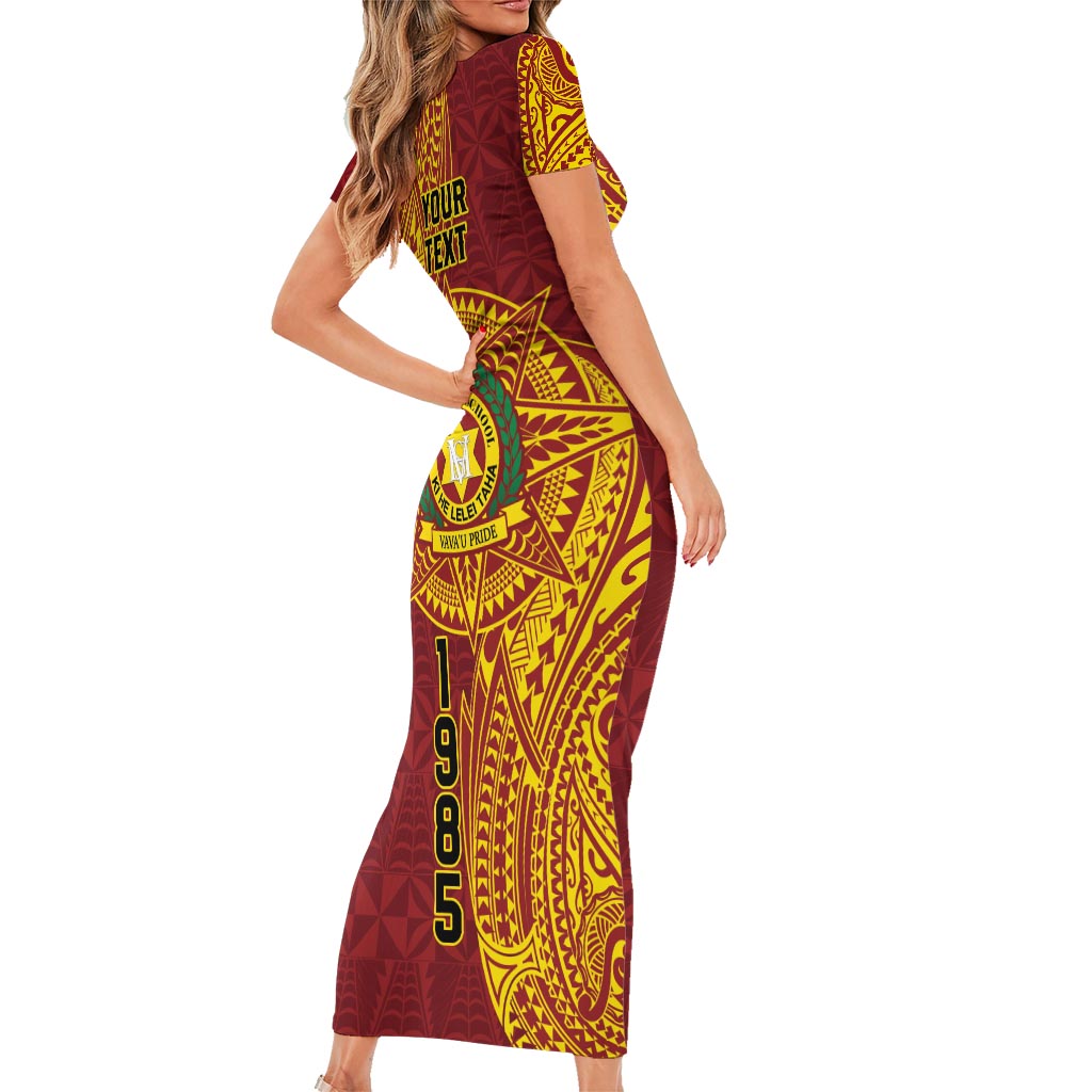 Personalised Tonga Vava'u High School Short Sleeve Bodycon Dress Since 1985 Special Kupesi Pattern LT9 - Polynesian Pride