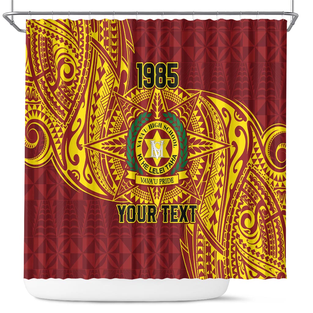 Personalised Tonga Vava'u High School Shower Curtain Since 1985 Special Kupesi Pattern LT9 Red - Polynesian Pride
