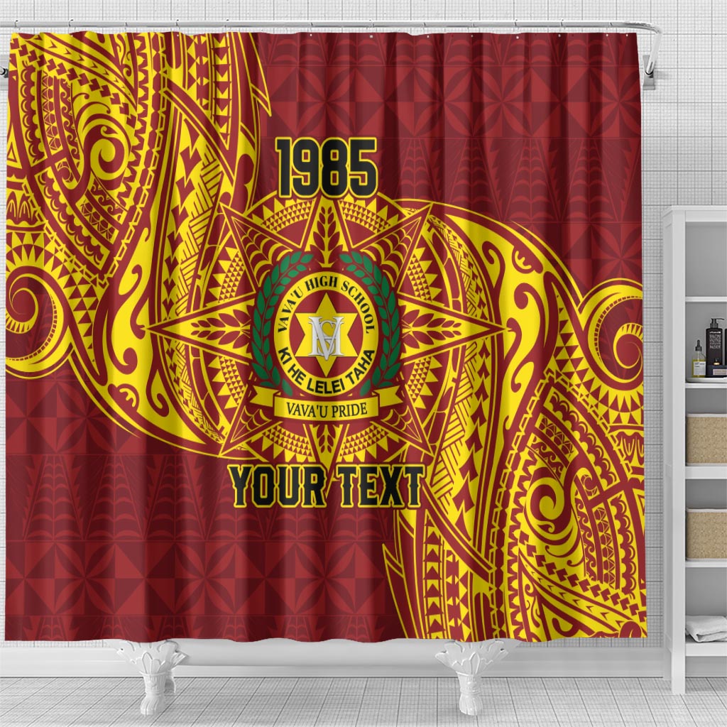 Personalised Tonga Vava'u High School Shower Curtain Since 1985 Special Kupesi Pattern LT9 - Polynesian Pride