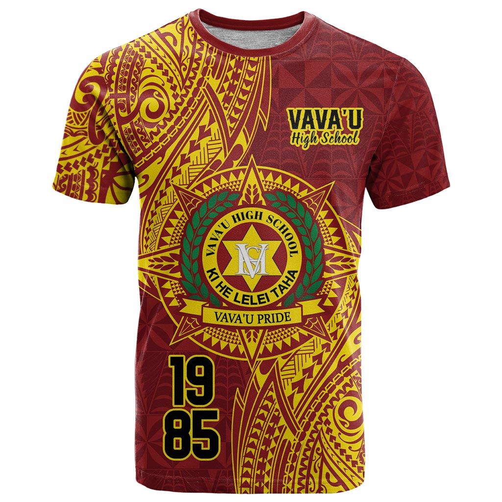 Personalised Tonga Vava'u High School T Shirt Since 1985 Special Kupesi Pattern LT9 Red - Polynesian Pride