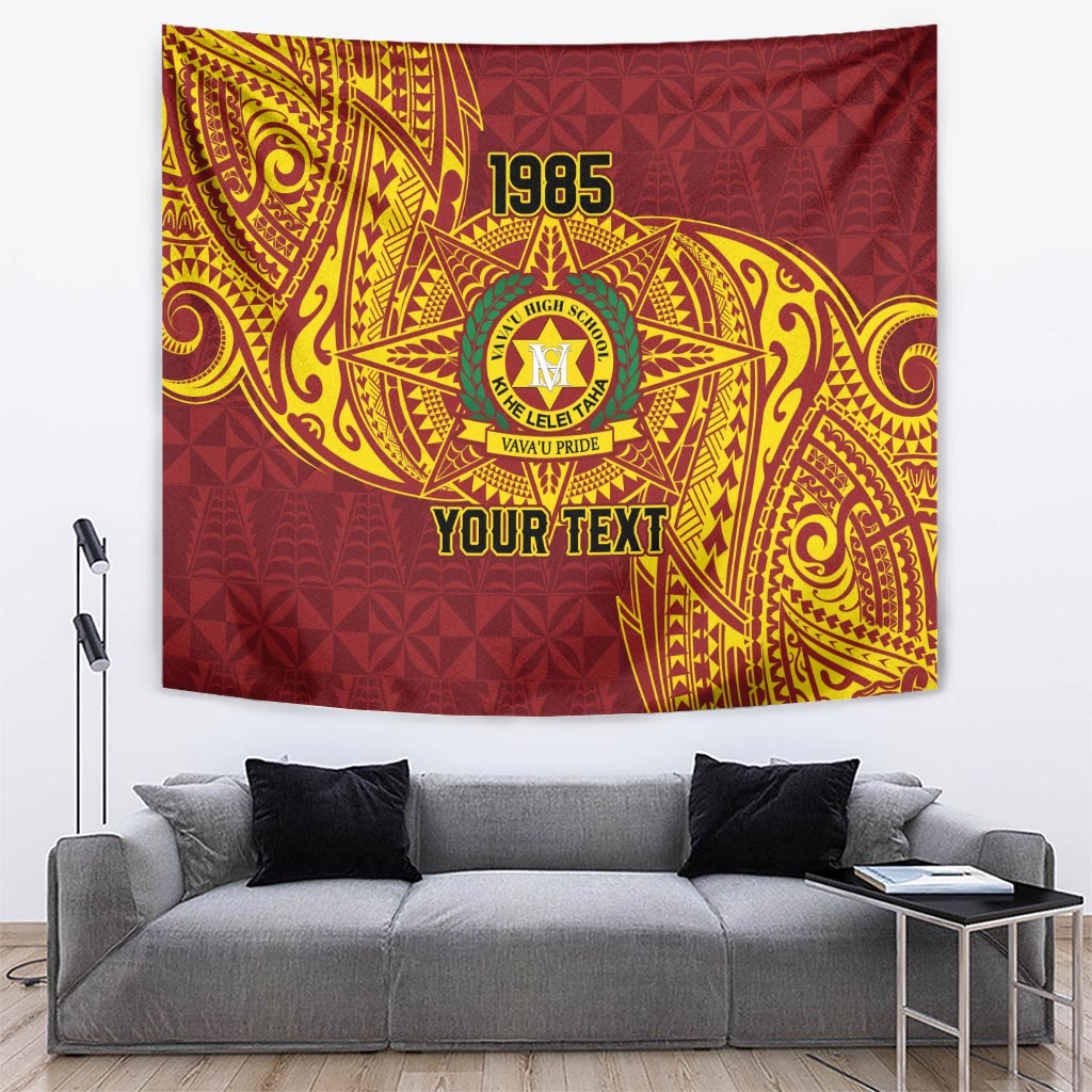 Personalised Tonga Vava'u High School Tapestry Since 1985 Special Kupesi Pattern LT9 Red - Polynesian Pride