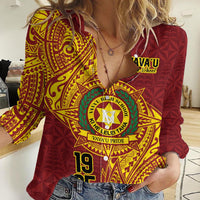 Personalised Tonga Vava'u High School Women Casual Shirt Since 1985 Special Kupesi Pattern LT9 Female Red - Polynesian Pride