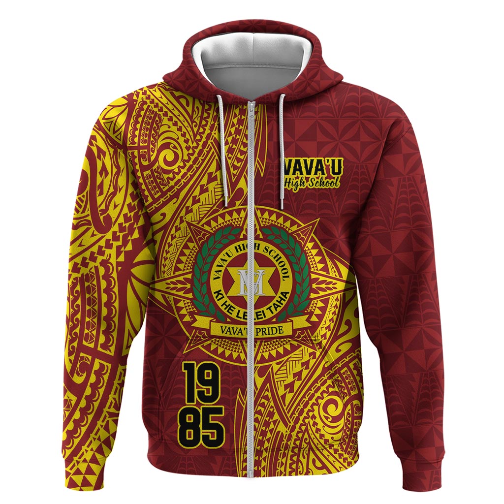 Personalised Tonga Vava'u High School Zip Hoodie Since 1985 Special Kupesi Pattern LT9 Zip Hoodie Red - Polynesian Pride