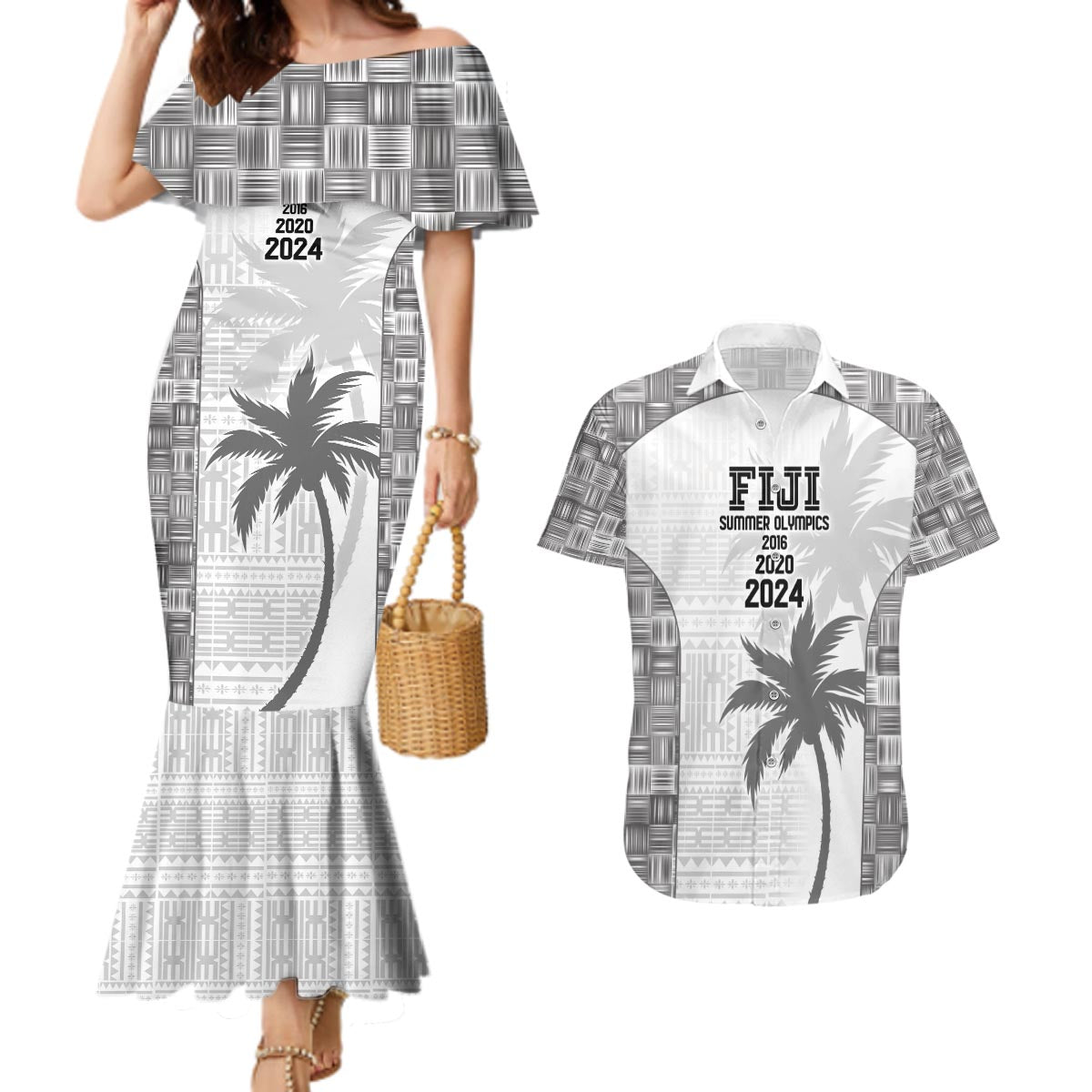 Custom Fiji Rugby Couples Matching Mermaid Dress and Hawaiian Shirt History Champions World Cup 7s - White