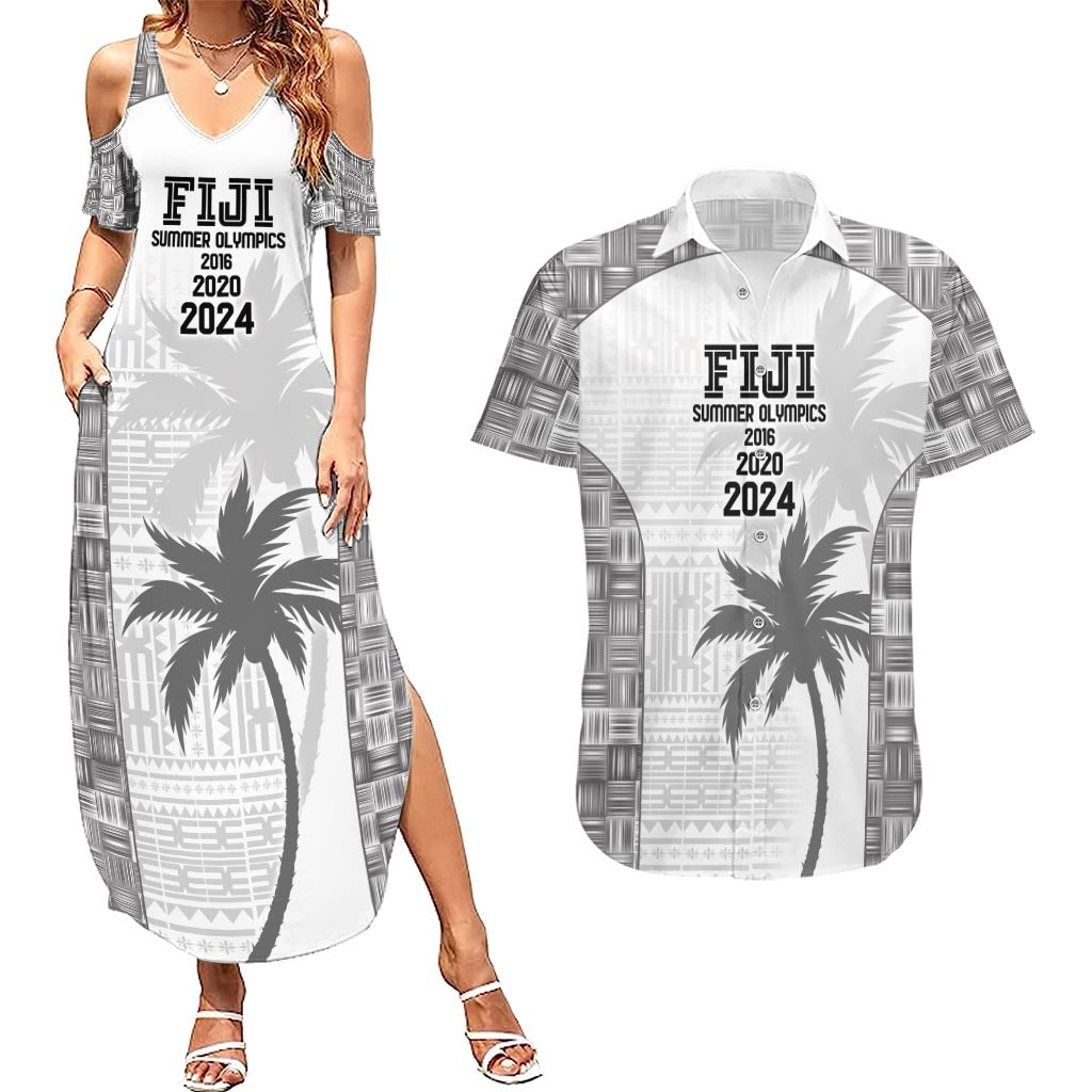 Custom Fiji Rugby Couples Matching Summer Maxi Dress and Hawaiian Shirt History Champions World Cup 7s - White