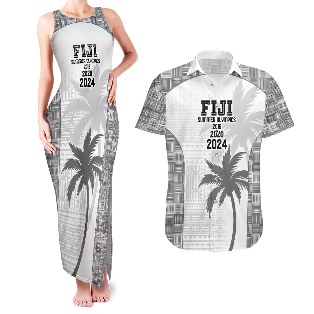 Custom Fiji Rugby Couples Matching Tank Maxi Dress and Hawaiian Shirt History Champions World Cup 7s - White